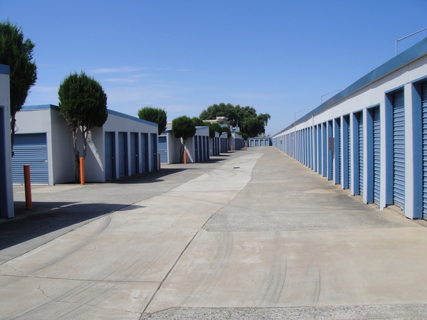 View of the wide aisles between storage buildings at Sentry Storage at 12233 Folsom Blvd